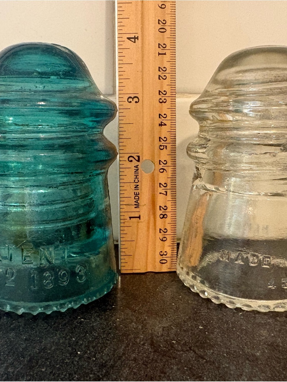 Vintage Glass Insulator - Aqua and Clear Set